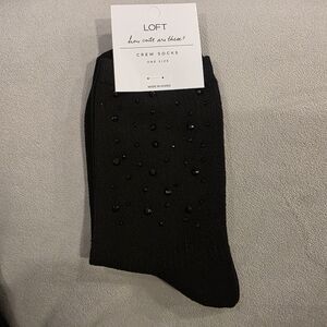 LOFT Black Embellished Crew Socks